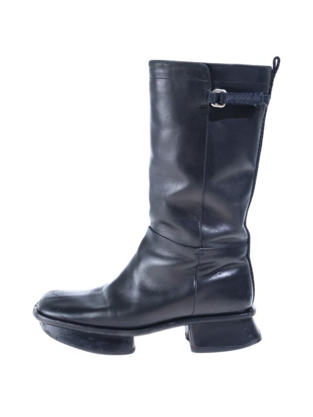Prada Leather Square Toe Long Boots Shoes Black